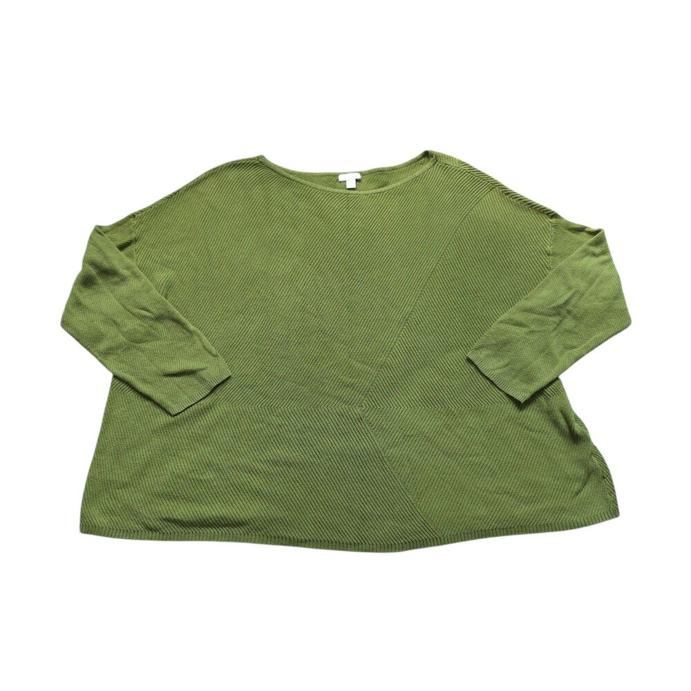 Women’s 2X Avocado Green Ribbed Sweater Raglan Sleeve Cozy Casual Pullover GUC